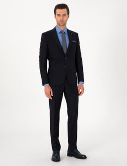 Lacivert Slim Fit %100 Y_n Klasik Tak_m Elbise