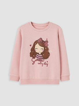 Bisiklet Yaka Bask?l? K?z ?ocuk Sweatshirt