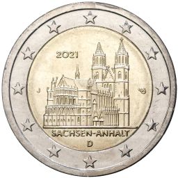 2 евро 2021 года J Германия Федеральные земли Германии Саксония-Анхальт (Магдебургский собор)