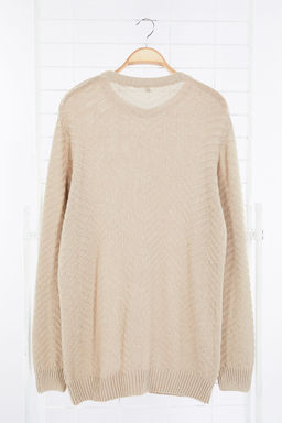 Bej Regular Pamuklu Bisiklet Yaka Dokulu Triko Kazak TMNAW25KZ00026