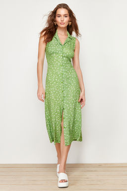 TRENDYOLMILLA K?rm?z? Cicekli Viskon Midi Dokuma Elbise TWOSS24EL00515  фото 2