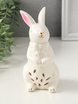 Фигурка светящаяся Зайка с бантом, керамика, белый, 7.5?8?15.5 см