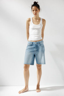 TRF MID-WAIST BELT LOOP DENIM BERMUDA SHORTS - Zara фото 19