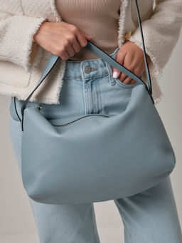 Сумка кожаная на плечо Deboro 30963 серое небо