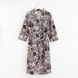 Халат женский Этель «Леопард» рукав 3/4, размер 46-48, вафля 200 г/м², 100% хлопок