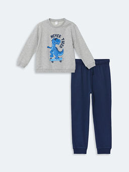 Bisiklet Yaka Bask?l? Erkek Bebek Sweatshirt ve E?ofman Alt 2li Tak?m
