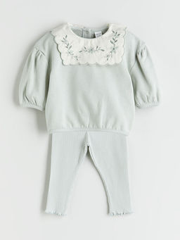 Bisiklet Yaka K?z Bebek Sweatshirt ve Tayt 2li