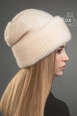 Шапка Камелия норка трикотаж жемчуг