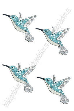 Лазерная вырубка из кожзама "Колибри №2" (10 шт) голубой, несклеенная