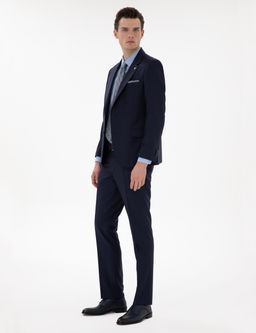 Lacivert Slim Fit %100 Y_n Ekose Tak_m Elbise