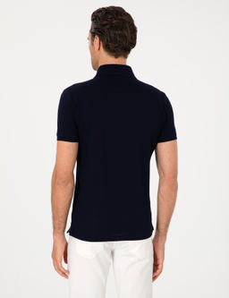 Lacivert Slim Fit %100 Pamuk Polo Yaka Basic T-shirt