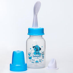 Бутылочка для кормления 3 в 1 «Любимый сыночек», в комплекте ложка и носик-поильник, 150 мл, от 6 мес., голубой