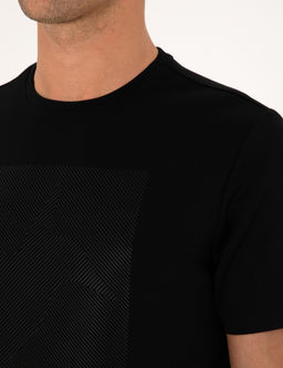 Siyah Regular Fit Bask_l_ Bisiklet Yaka T-shirt