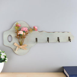 Настенные крючки декоративные «Ключик с букетом цветов», дерево, 16.5×34×2.5 см