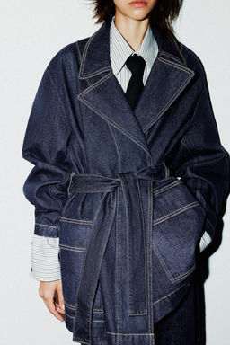 TRF DENIM SHORT TRENCH COAT