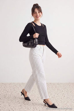 Beyaz %100 Pamuk Puantiyeli Y_ksek Bel Barrel Jeans TWOAW27JE00061 - Trendyolmilla фото 2