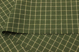 Пестрядь Бежевая клетка (12*12мм) на т.болотно-зеленом, ш.1.46м, хлопок-95%, п/э-5%, 140гр/м.кв - Купава фото 3
