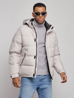 Куртка спортивная болоньевая мужская зимняя с капюшоном светло-бежевого цвета 3111SB - Wonderrman фото 8