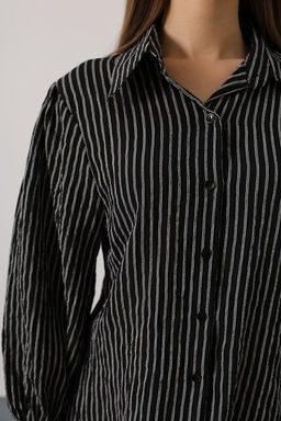 Siyah Dokulu Cizgili Dokuma Gomlek TWOAW26GO00074 - Trendyolmilla фото 3