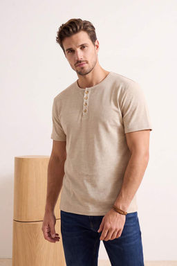 Bej Regular/Normal Kesim Dugmeli Dokulu Kaskorse T-Shirt TMNSS26TS00036 - Trendyolmilla фото 5