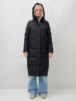 Пальто утепленное стеганное зимнее с капюшоном женское черного цвета 9608Ch - Mtforce фото 5