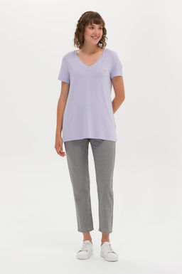 Женская сиреневая базовая футболка с v-образным вырезом Неожиданная скидка в корзине - U.s. polo assn фото 4