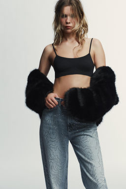 TRF HIGH-WAIST STRAIGHT JEANS WITH SHINY DETAILS