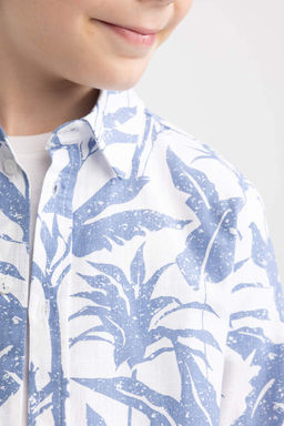 Льняная рубашка с длинным рукавом с рисунком для мальчика - Defacto фото 5