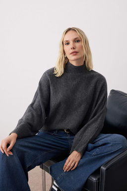 Antrasit Yumusak Dokulu Genis Kal?p Triko Kazak TWOAW20KZ1059 - Trendyolmilla фото 2