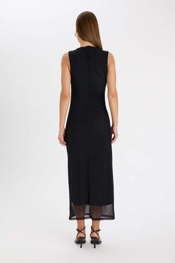 Облегающее платье миди без рукавов из тюля с полуводолазкой и полуводолазкой - Defacto фото 6