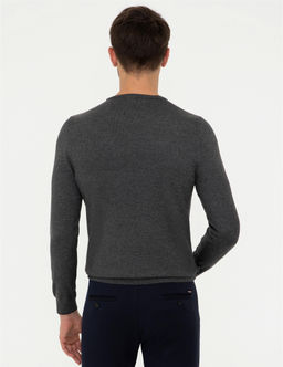 Gri Melanj Slim Fit Bisiklet Yaka Basic Triko Kazak - Pierre cardin фото 4