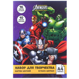 Набор Команда А4: 10 л. цв. одност. мел. картона и 16 л. цв. двуст. бумаги, Мстители - Marvel фото 6