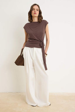 More Sustaniable Kahverengi Fitted Kruvaze Ba_lama Detayl_ Modal Premium _rme Bluz TWOSS26BZ00275 - Trendyolmilla фото 2