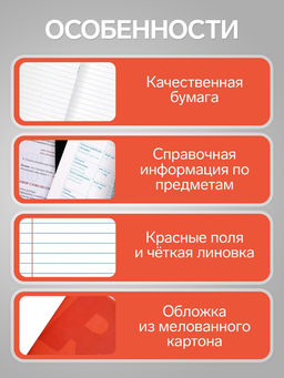 Тетрадь предметная MonoTone 36 листов в линейку Русский язык, со справочным материалом, обложка мелованая бумага, блок № 2, белизна 75% (серые листы) - Calligrata фото 5