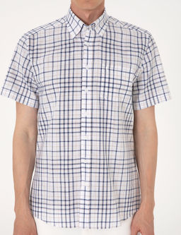 Lacivert Regular Fit K_sa Kollu Ekose G_mlek