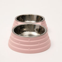 Миска металлическая двойная на пластиковом основании 2 х 160 мл, 25 х 14 х 5 см, розовая - Пижон фото 5