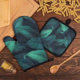 Кухонный набор (2 предмета) Этель Листья, прихватка 17х17 см, варежка 26х16 см, 100% п/э