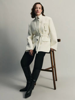 Буклированный шерстяной жакет с брошью / Zarina  фото 3