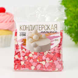 Цена за 2 шт. Кондитерская посыпка сахарная декоративная «Сердечки»розовые, красные, белые, 50 г