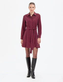 Bordo Comfort Fit Dokuma Elbise