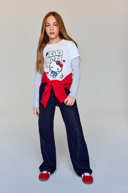 %100 Pamuk Hello Kitty Bisiklet Yaka Uzun Kollu Ti__rt K_z _ocuk - Defacto фото 2
