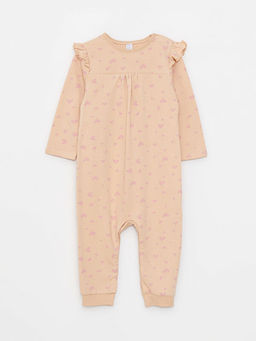 Bisiklet Yaka Uzun Kollu Bask?l? K?z Bebek Tulum