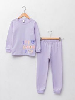 Bisiklet Yaka Bask?l? Uzun Kollu K?z ?ocuk Pijama Tak?m?