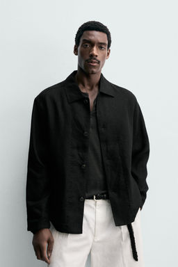 SOBRECAMISA  REGULAR FIT 100% LINO / Negro - Zara фото 2