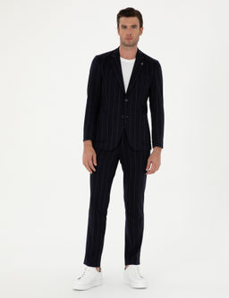 Koyu Lacivert Slim Fit Y_n Kar___ml_ _izgili Pantolon