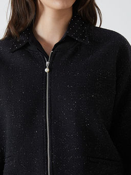 Kolej Yaka Parlak G?r?n?ml? Kad?n T?vit Ceket