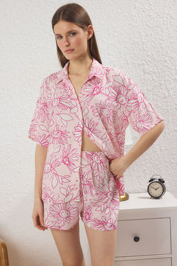 Trendyolmilla Pembe Cicekli Viskon Sortlu Dokuma Pijama Tak?m? THMSS25PT00305  фото 2