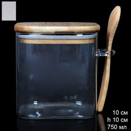 Банка квадратная бамбуковая крышка с ложкой d-100/100 550 мл / LCKW2917 /уп 64/