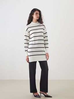 Dik Yaka ?izgili Kad?n Triko Tunik