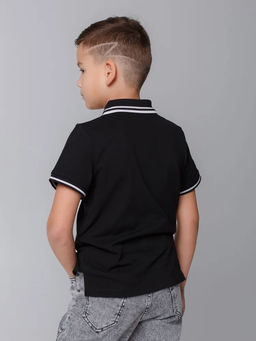 Футболка детская Поло, кор. рукав, цвет Чёрный, пике, 100% х/б - 5+ фото 2